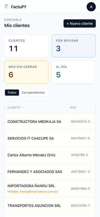 FactuPY en móvil — inicio del contribuyente