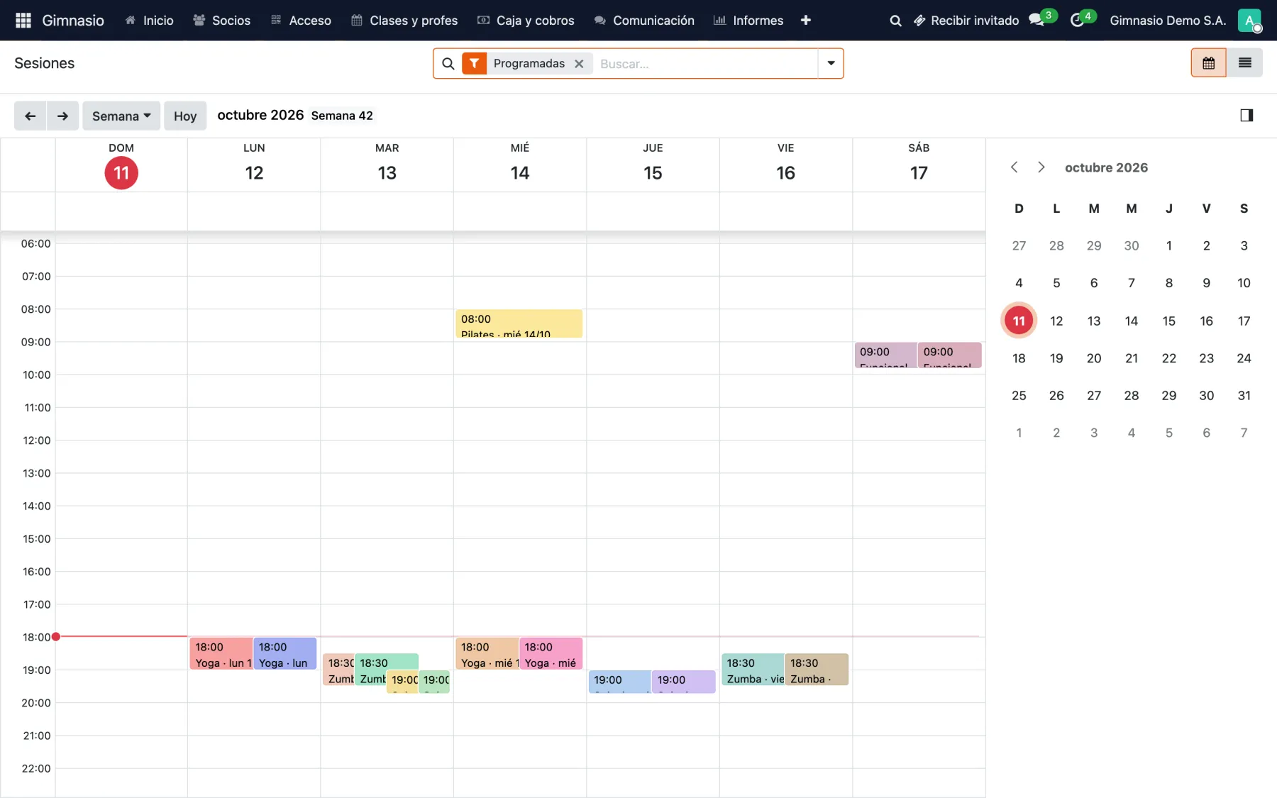 Agenda semanal de clases por sala