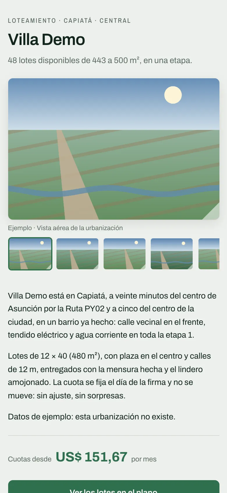 Portada del loteamiento en el móvil